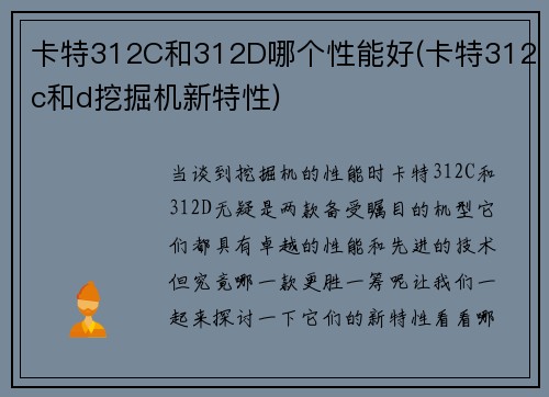 卡特312C和312D哪个性能好(卡特312c和d挖掘机新特性)